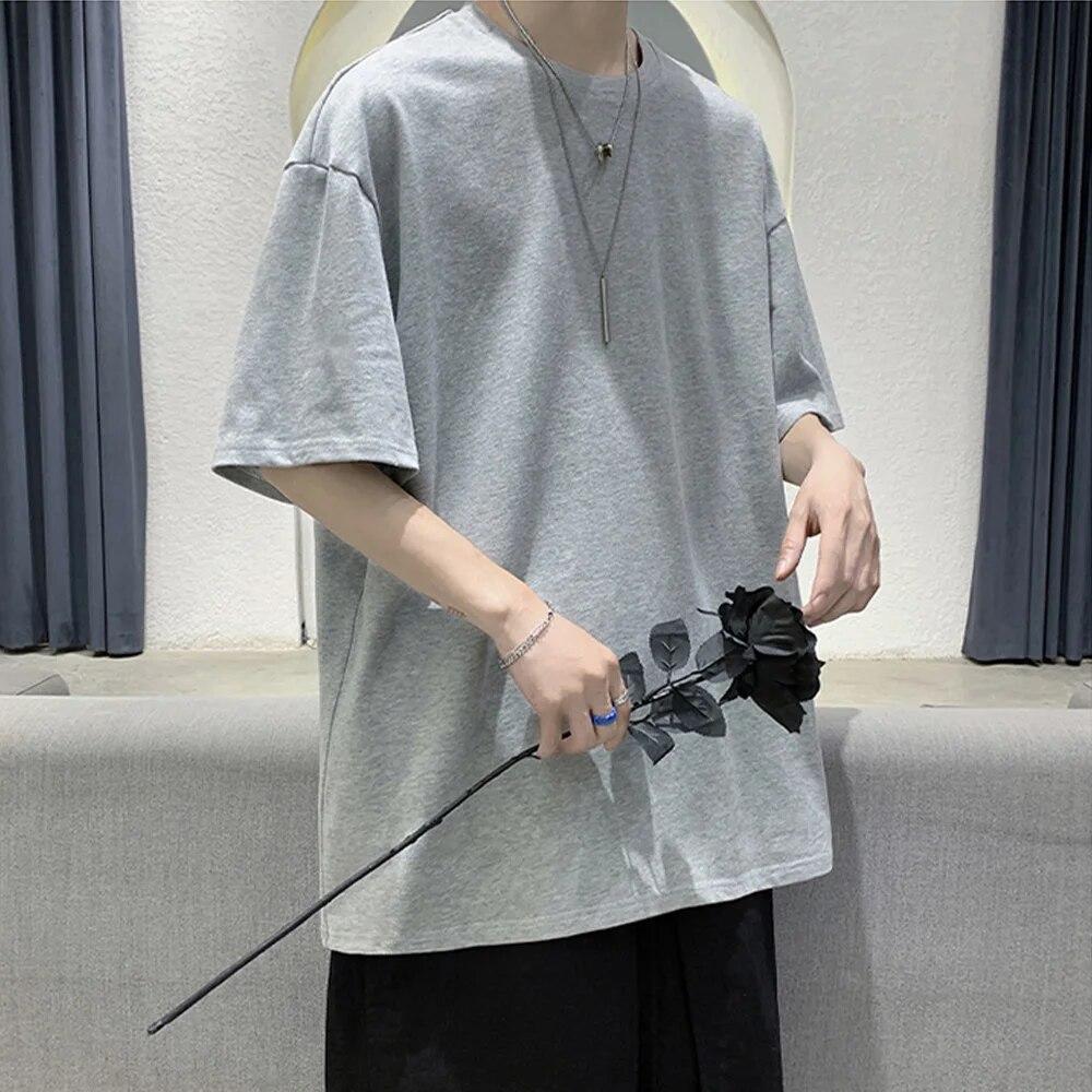 

Хлопковая футболка для мужчин, однотонные летние футболки 2024, женская базовая футболка, повседневные свободные топы с короткими рукавами, классические женские футболки US XXXL серый