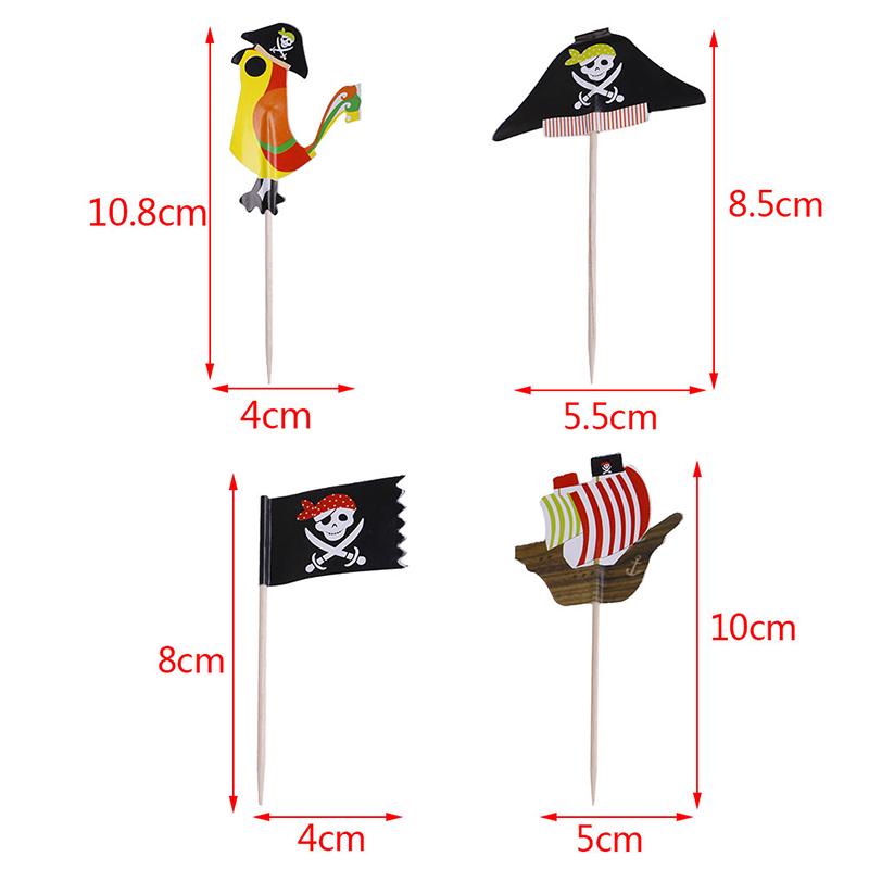 24Pcs Cake Toppers Pirate Theme Fruit Picks Insert Card Halloween Party Decor
