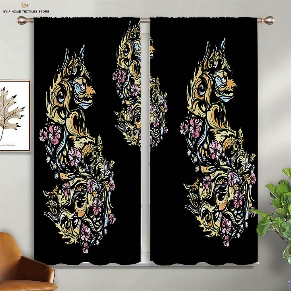 2 Pieces Of Animal Lion Black Panther 3d Printing Curtains Black Silk Blackout Heat Insulation Curtains Window Curtains