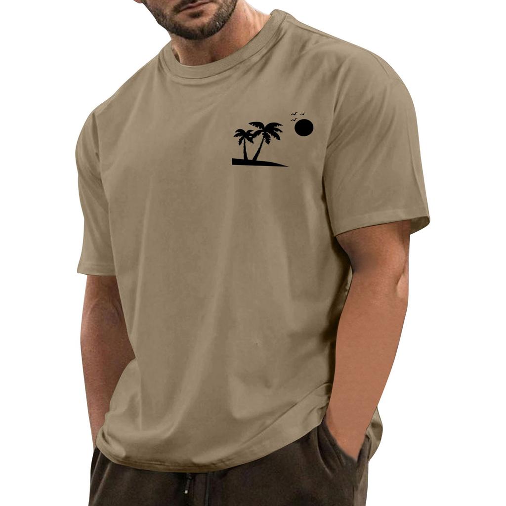 Men's Fashionable Casual Hawaiian Print Round Neck Short-Sleeved T-Shirt Top