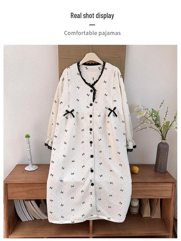 Autumn/Winter Postpartum Nursing Nightgown: Thick Air Cotton Maternity Pajamas for Spring and Autumn