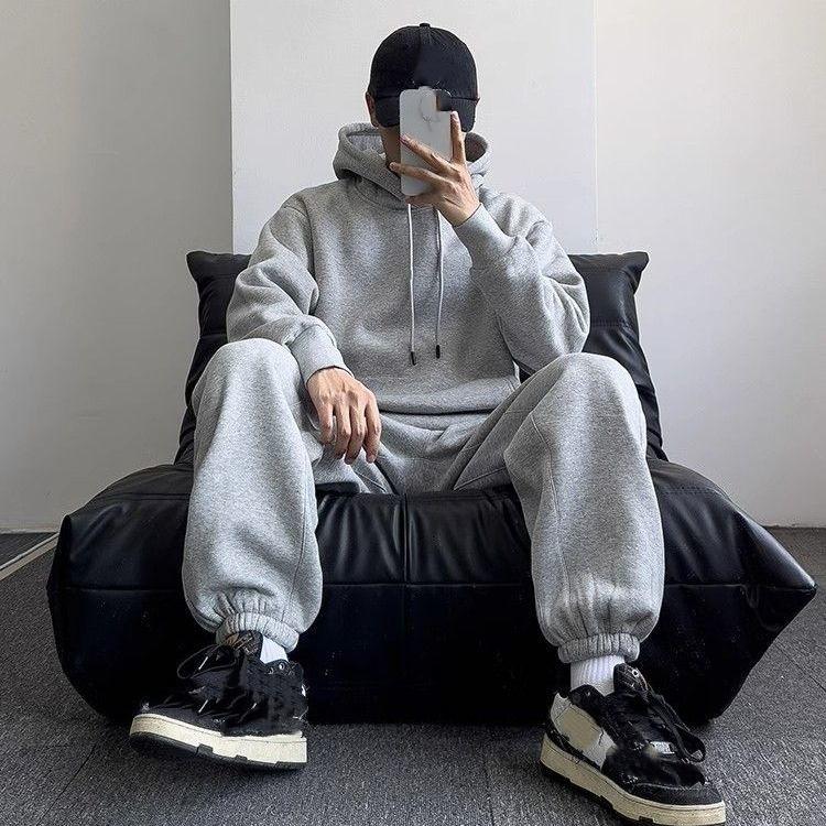 Autumn and Winter Couples Plus Velvet Fashion Hooded Sweater Suit Is Now Casual Loose Long-sleeved