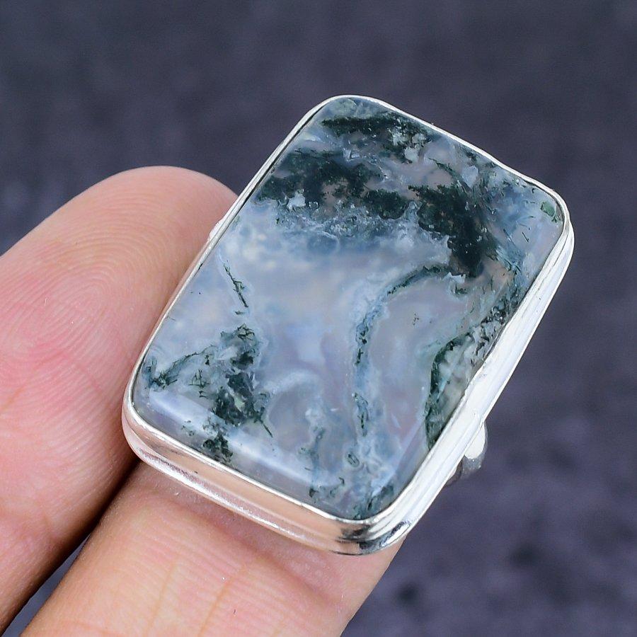 Natural Indian Moss Agate 925 Sterling Silver Jewelry Ring Size 6.5 m4t86