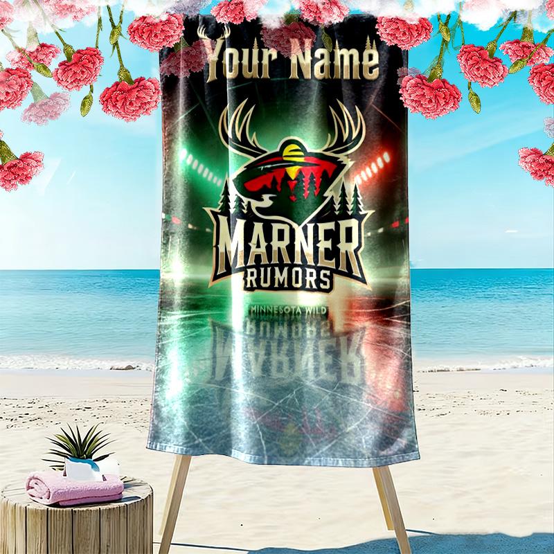 Name Custom Minnesota wild Logo Print Beach Towel, Large Soft Quick Dry Towel for Beach Camping Swimming