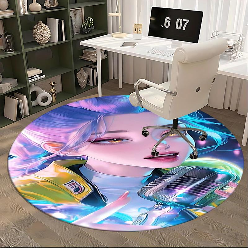 1pc Anime Cartoon Design Round Carpet - Office Chair Pad, Desk Mat, Non-Slip Rug for Home Decor, Living Room, Bedroom, Game Room, Dormitory, Seasonal