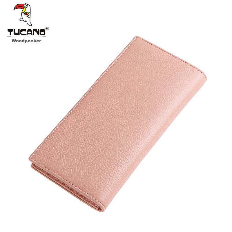 TUCANO Women's Wallet, Top-Grain Leather, Long-Style Purse, Multi-Card Slots, Pink