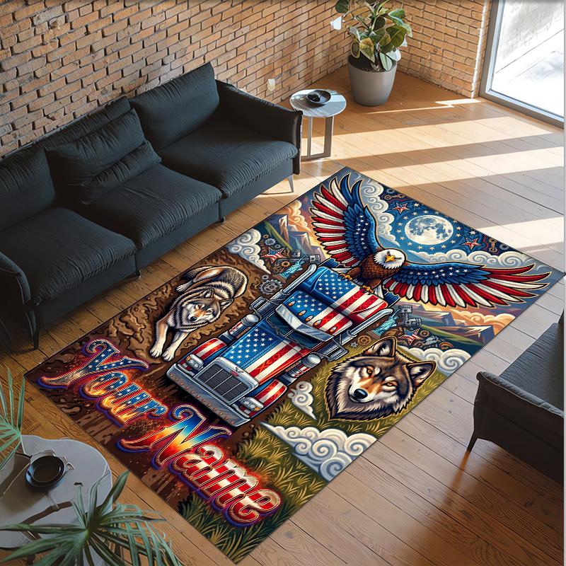 American Patriotic Theme Crystal Velvet Rug Personalized Custom Name Text Soft Floor Mat Home Decor