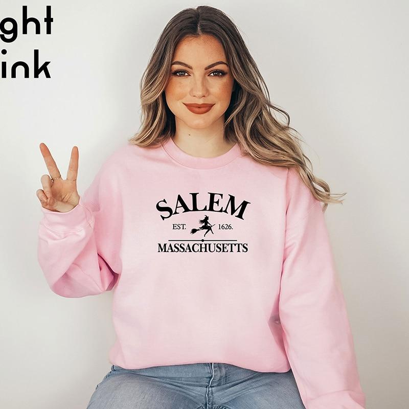 Salem Massachusetts Funny Halloween Dámská mikina s kapucí s kapucí s kapucí Witch Graphic Tops Grunge oblečení Dámské topy