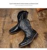 Men's Western Cowboy Boots: Retro Crocodile Pattern Embroidered Leather Knight Boots, Large Size, High Cut