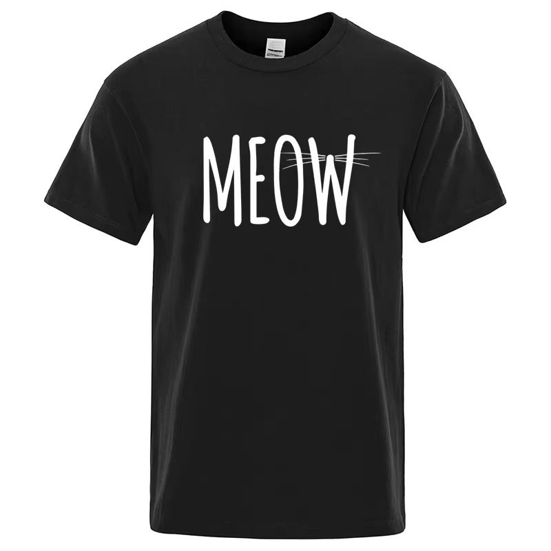 Meow Cat Whiskers Graphic Tshirt Cat Lover Casual Short Sleeve Unisex Funny Kitten Owner Streetwear Tee Animal Pet Gift