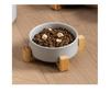 Ceramic Pet Food Bowl with Elevated Bamboo Stand - Anti-Tip Design for Dogs and Cats, Protects Cervical Spine