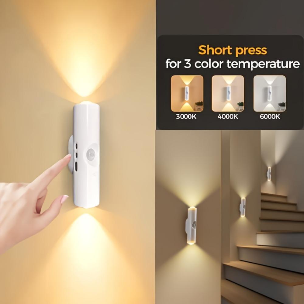 1/2/3pcs LED Intelligent Light,Simple White Design, USB Rechargeable, Two-Head Dimmable Wall-Mounted Motion Sensor Light, Bedsid