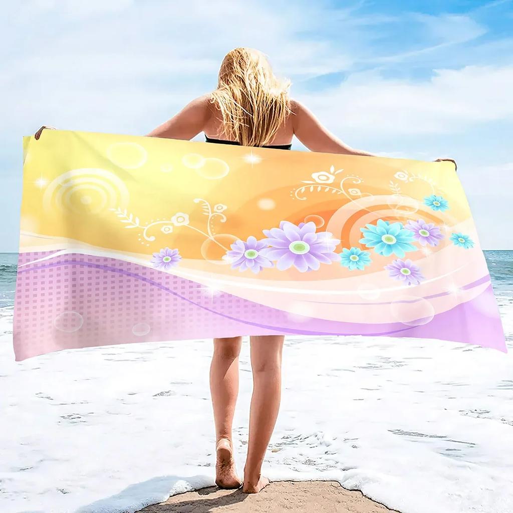 Microfiber Flowers Daisy Rose Beach Towel Blanket,Sand Proof Swimming Floral Flowers Bath Pool Towel for Travel Camping Sport