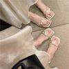 Fashion Hot Selling Summer 2025 New Pearl Flower Fashionable Versatile Square Head French Lady High Heel Roman Sandals Women Slippers
