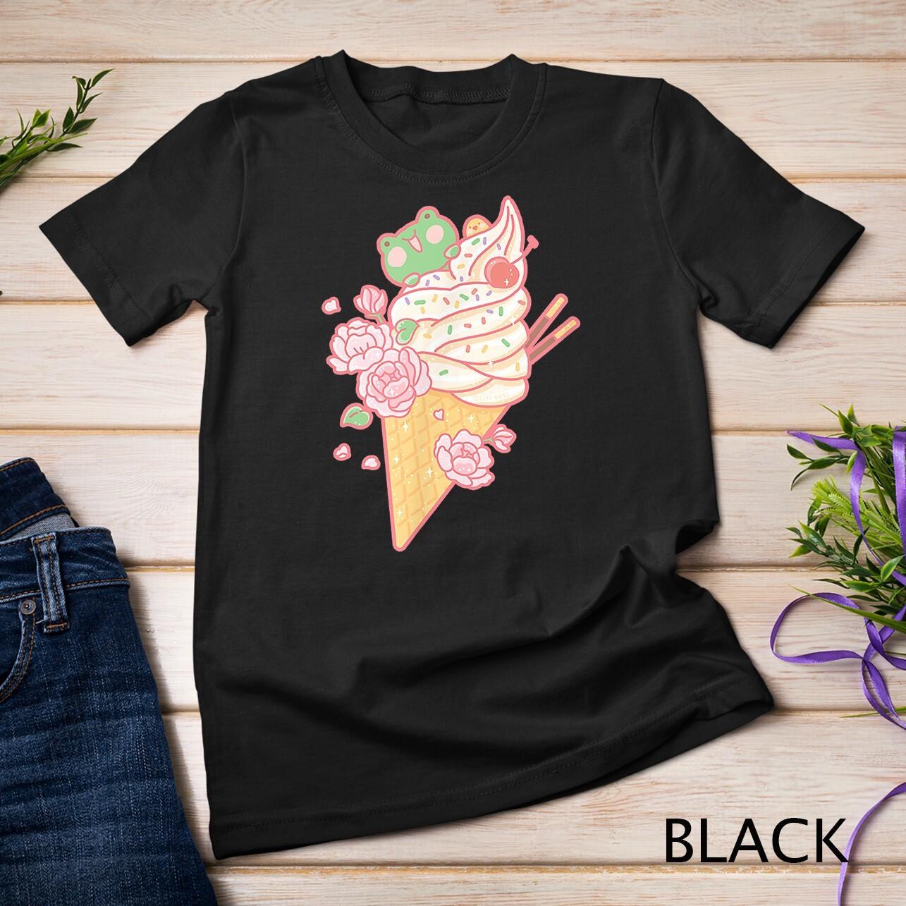 Frog Ice Cream Cone Cute Kawaii Aesthetic Unisex T-Shirt Mens Womens Tees Top 2XL