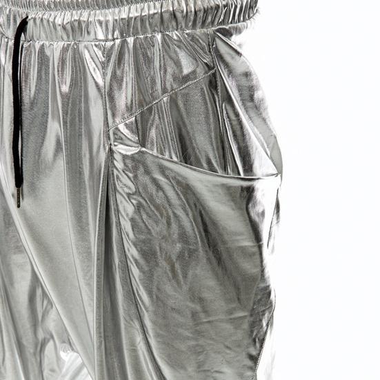Vīriešu spīdīgas bikses ar aukliņu jostasvietā, metāliskas naktskluba ballīšu bikses deju skatuves hiphopa priekšnesumiem