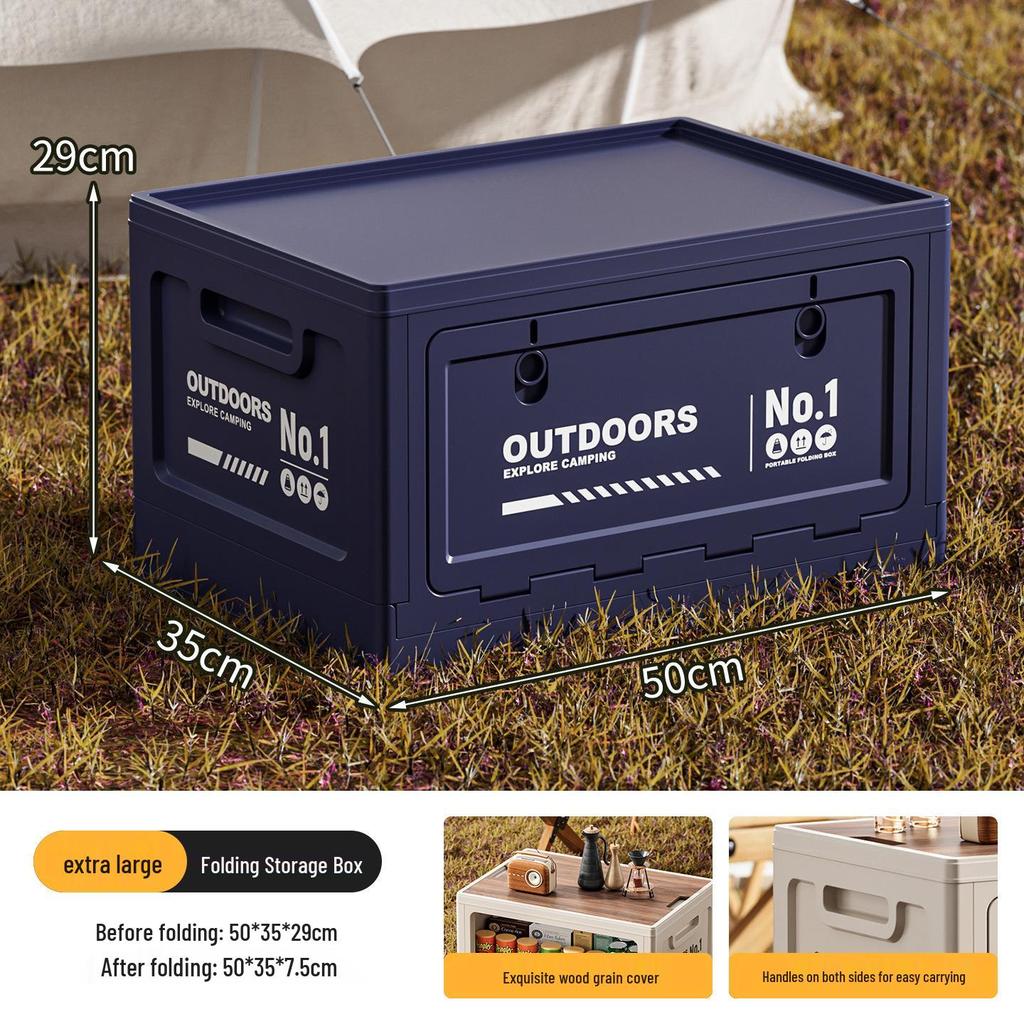 Extra Large Outdoor Storage Box: Side-Opening, Wood Lid, Foldable Camping & Car Trunk Organizer