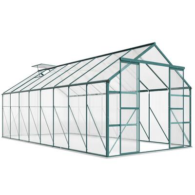 Garden Greenhouse In Polycarbonate, Metal and Aluminium, Anti-UV and Windproof, 244x500x216cm, Green