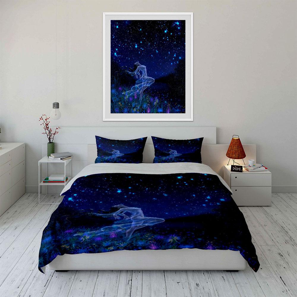 "Starry Night Fantasy Decor Set" Bedding Set with 1 Duvet Cover 2 Pillowcases Single Double King Queen, Gift