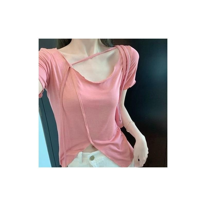 T Shirt Women Summer Oversize V Neck Casual Top With Embroidery For Daily Wear
