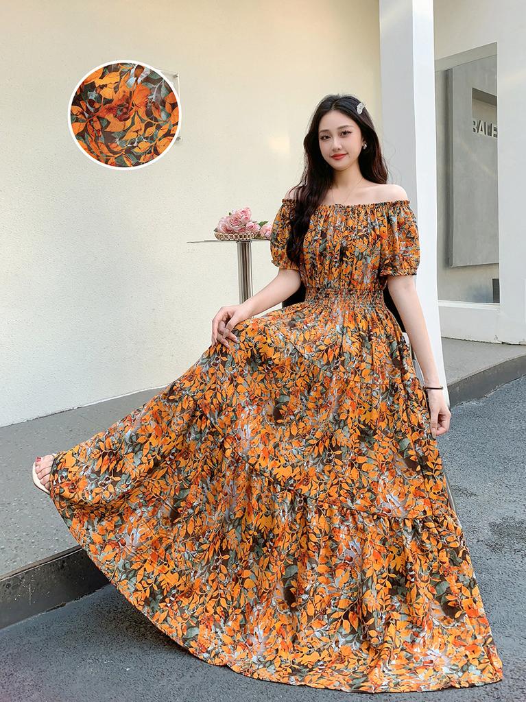Seaside vacation beach dress cotton floral dress female shabahemi muslim