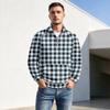 Men's Fall Winter Plaid Print Zip-Up Stand Collar Pullover Casual Wrinkle- Athletic Top