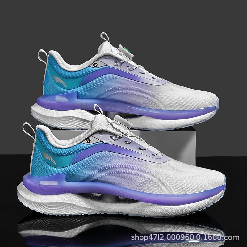 Mens Breathable Running Shoes Lightweight Cushioned Sneakers With Rotating Buckle