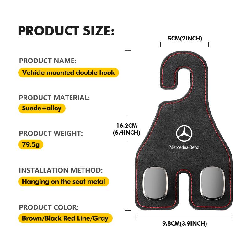 Car Back Seat Suede Hanging Double Hook Rear Row Storage Hanger For Mercedes Benz W202 W212 W126 W140 W168 W177 CLS GLE GLC GLS
