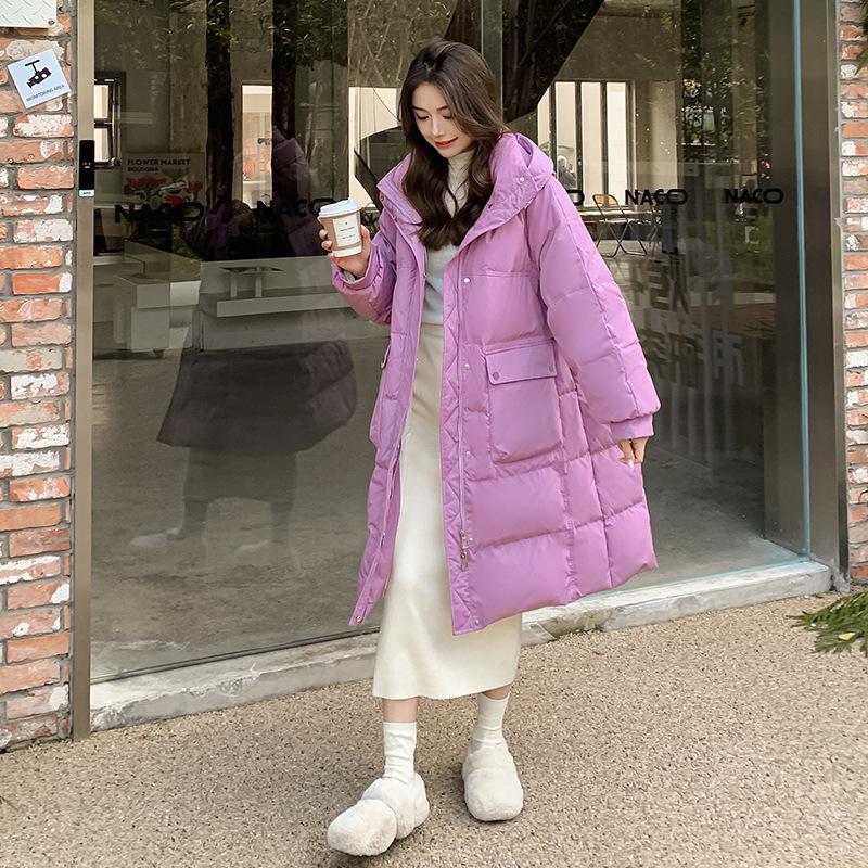 Plus Size Long Down Jacket for Women with Fur Collar and Hood, 300 Jin Capacity