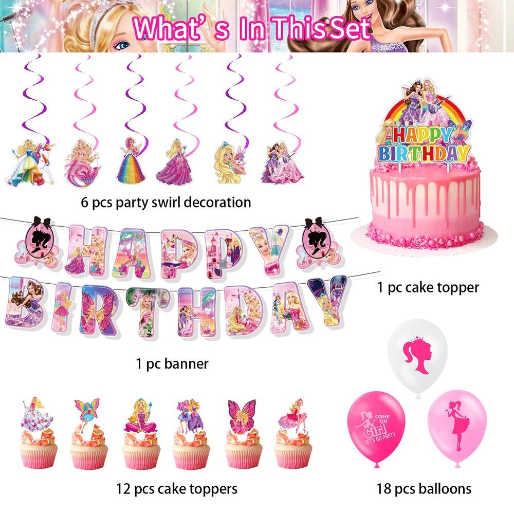 Barbie Birthday Party Balloon Set With Banner 4 Pieces Includes Banner 18pcs Balloons 12pcs Small Inserts 1 Large Insert