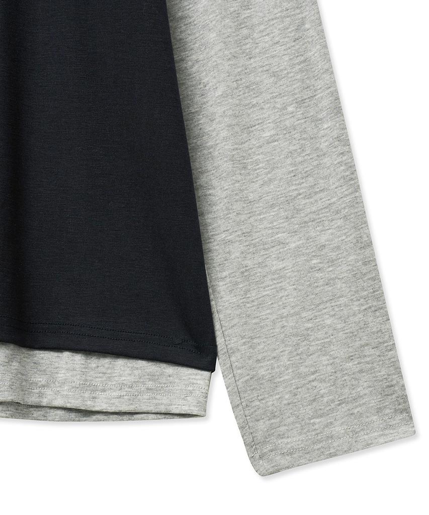 NOIRER Layered Half Long Sleeve T-Shirt (Navy Gray)
