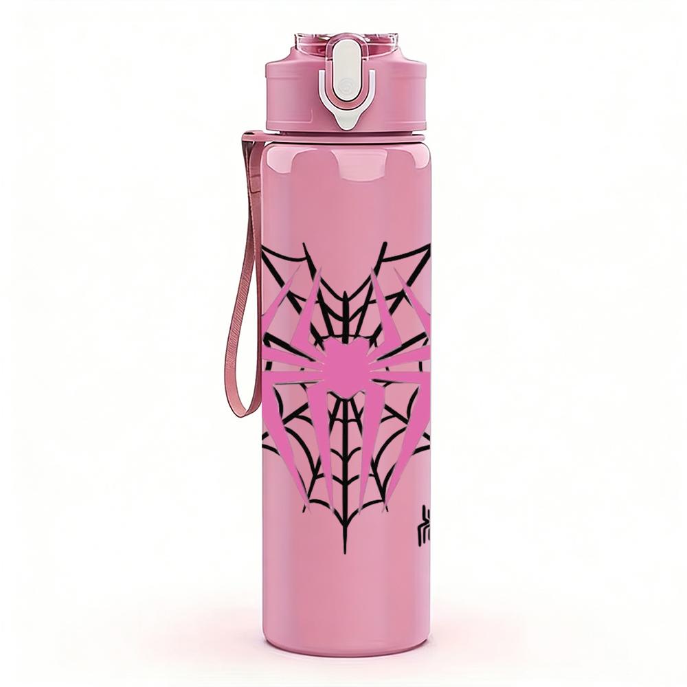 1PC Pink Spider Web Spider 750ml Color Plastic Sports Water Bottle Leakproof Flip Straw Lid Suitable for Sports Office Home Use