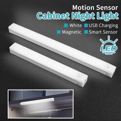 Motion Sensor LED Cabinet Light USB Rechargeable Induction Night Light Portable Detector Lamp for Wardrobe Stairs Kitchen