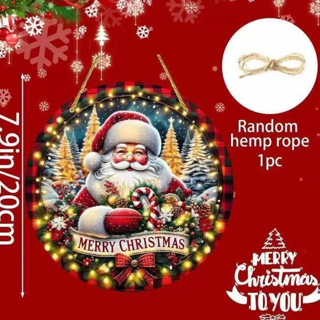 Santa Claus Christmas Wreath Wooden Hanging Sign for Wall, Door, or Window Décor