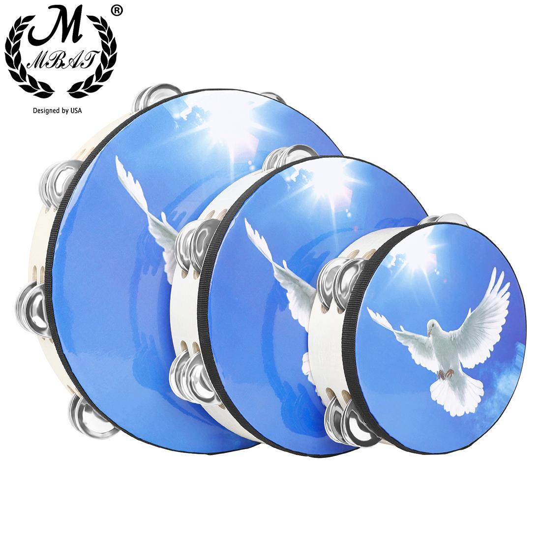 M MBAT 6/8/10 Inch 3Pcs/Set Tambourine Wooden Dove of Peace Tambourine Handbell Drum Percussion Orff Musical Instruments Bells