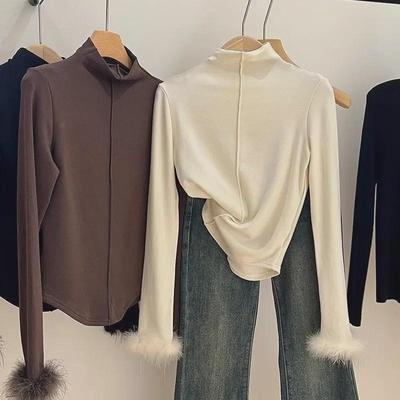 Damen Slim Fit Rollkragen Langarmshirt aus gebürstetem Fell für Herbst/Winter