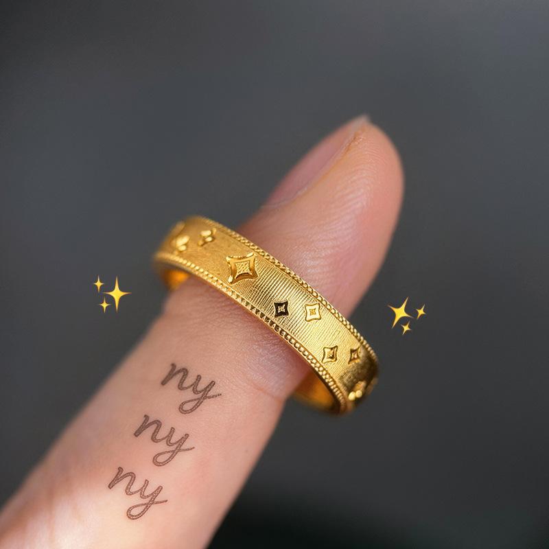 Starry & Eye-Catching Carved Starburst Ring For Men & Women 24K Gold Au999 | Flowing Golden Luster, Exquisite And Dazzling