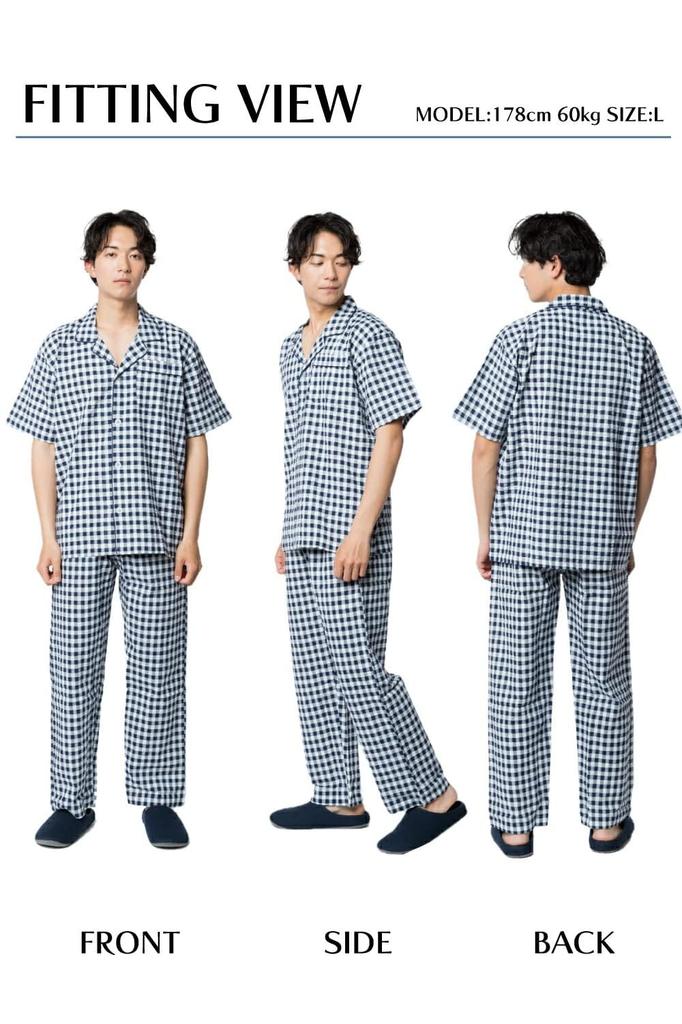 Factory Checkered Soccer Short Long Checked Loungewear for Spring and Smooth Breathable Size Y's Men's Pajamas, 100% Cotton, Sleeves, Pants,