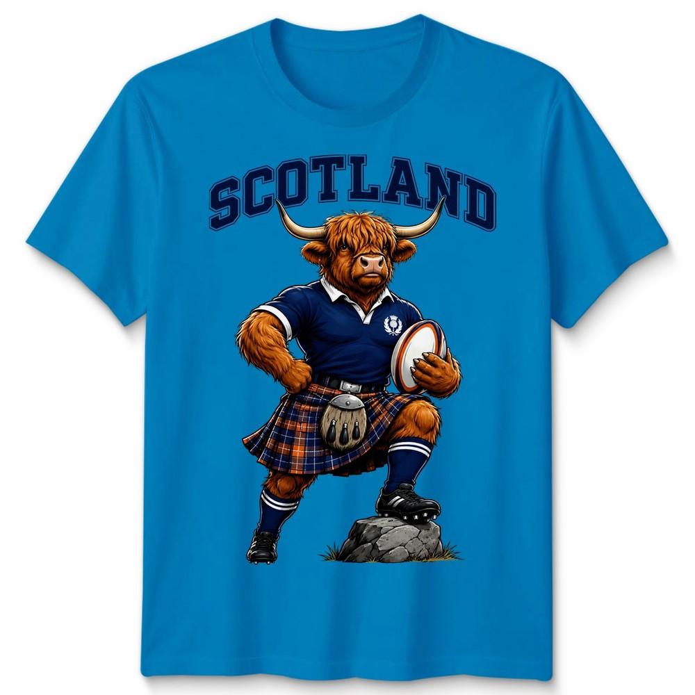 T-shirt Unisex Scozzese Mucca delle Highlands Fan della Scozia Maglietta Grafica da Rugby