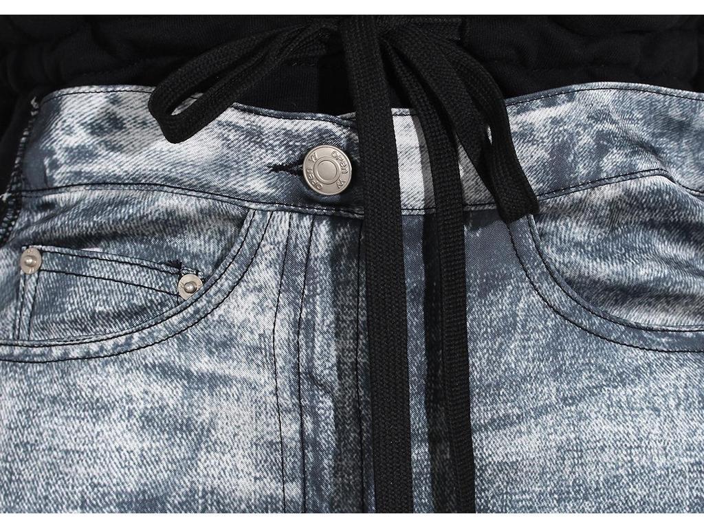 Spring-Summer Distressed Denim Patch Hoodie Long Skirt for Women