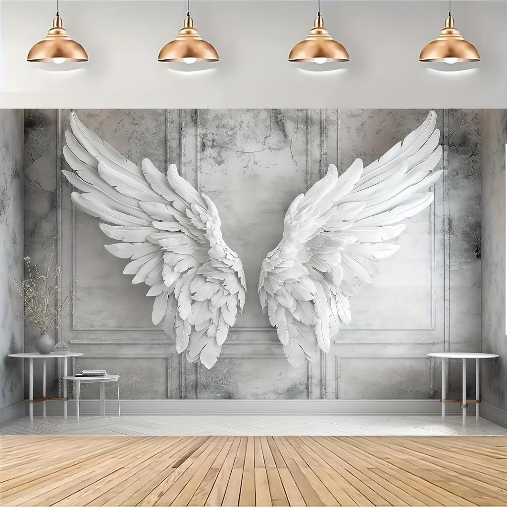 1 2D Banner Multi-functional White Feather Angel Wing Background Cloth - Perfect for Photography and Holiday Parties