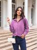Women's Solid Color Stand Collar Loose Long Sleeve Button-Up Shirt