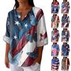 Women's Fashionable V Neck Button Seven Quarter Sleeve Printed Casual Top