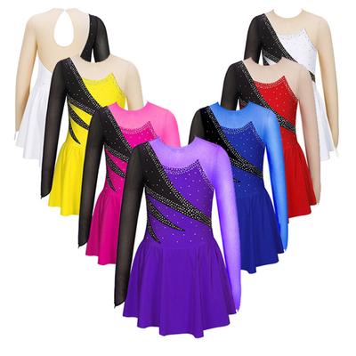 Eiskunstlaufkleid Mädchen-Eislaufkleid Professionelle Wettkampf-Eislaufbekleidung Strass-Langarmkleid