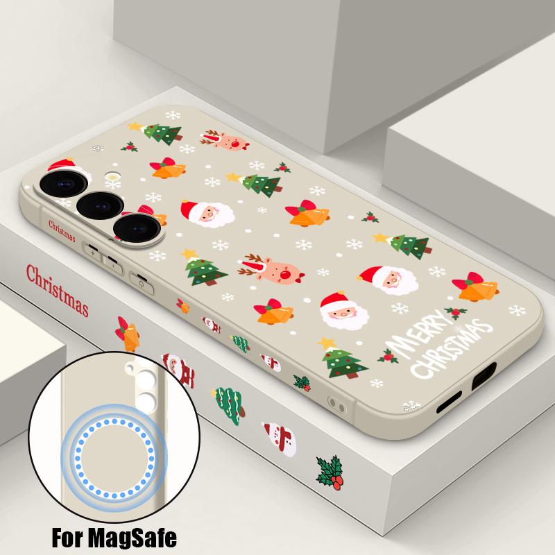 Christmas Santa Elk Magnetic Case For Samsung Galaxy S24 S23 Ultra S22 Plus S23 S21 FE For Magsafe Wireless Charge Lanyard Cover