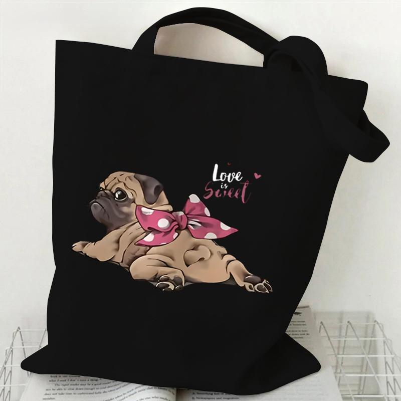Cartoon Beagle Dog Print Canvas Tote Bag Fashion Animal Shoulder Shopping Bag for Men Women Teens