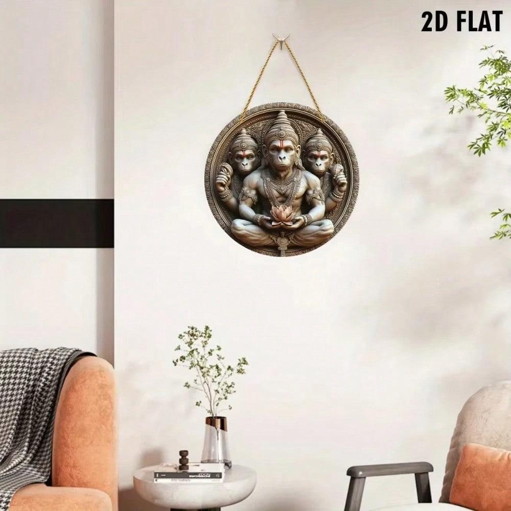 Vintage Metal Tin Sign Three Faced Hanuman Wall Art Home Decor Sun Catcher