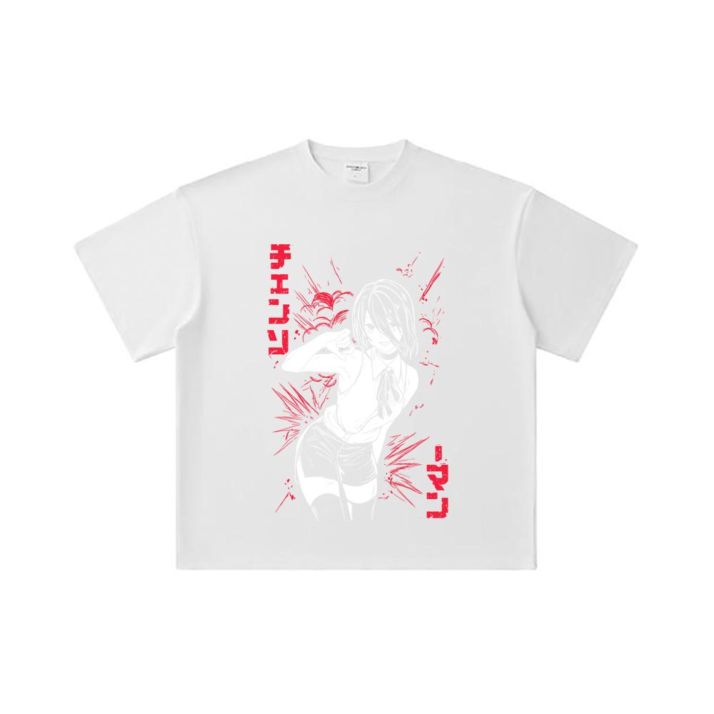 260 GSM Double Yarn 32 Count 100% Cotton Chainsaw Man V13 Reze Print Unisex Heavy Cotton T Shirt