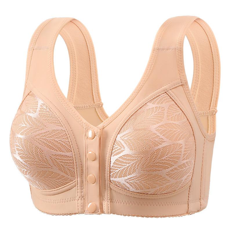 Front button plus size thin without steel ring gathering vest style bra fixed cup comfortable skin friendly middle-aged and elderly underwear