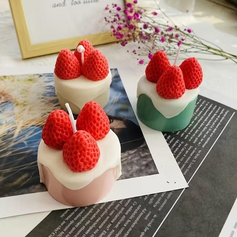 3D Strawberry Silicone Candle Mold for Aromatherapy DIY Handmade Scented Candles Perfect for Romantic Valentine's Day Party Home